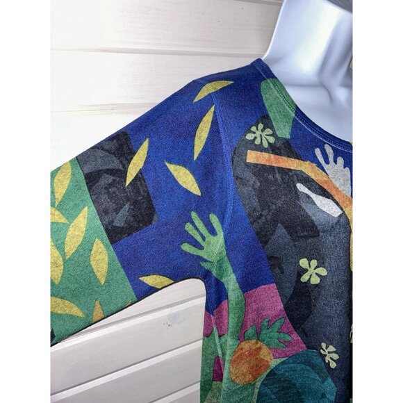 Et Lois Sz SMALL Abstract Print Soft Knit Pullover Tunic Top Pink Blue Green EUC - Picture 3 of 9